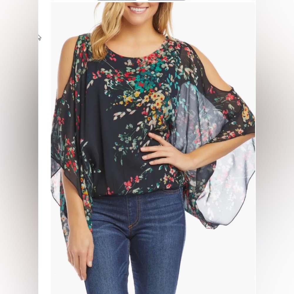 Karen Kane Cold Shoulder Floral Scarf Top size M